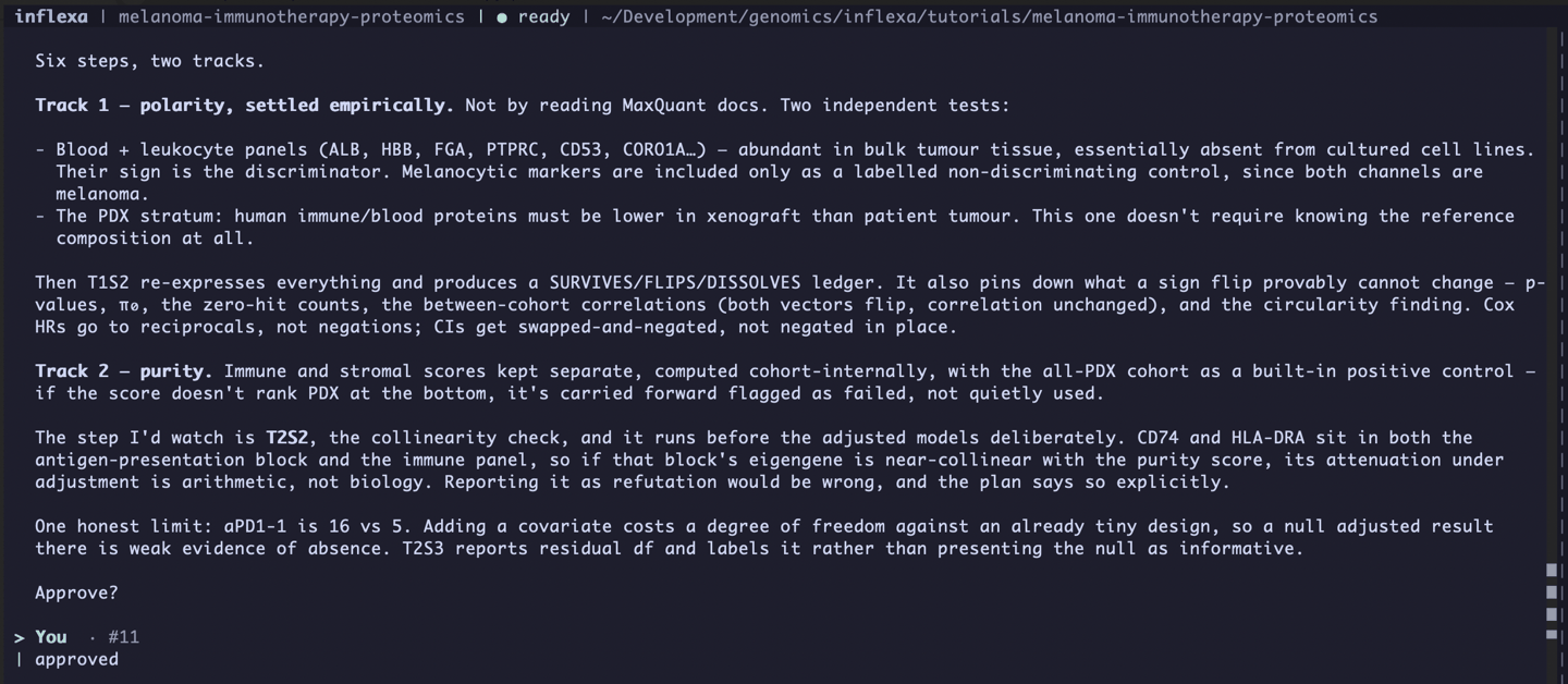 The second run's plan narrative and its design decisions, ending in the approval prompt