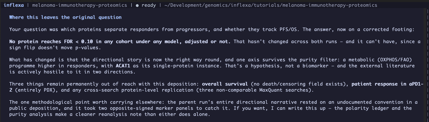 The run returning to the original question and answering it on a corrected footing